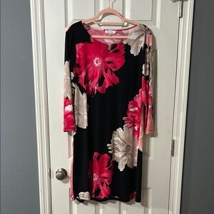 Calvin Klein Black Dress with Pink and Cream Floral Golden Accents